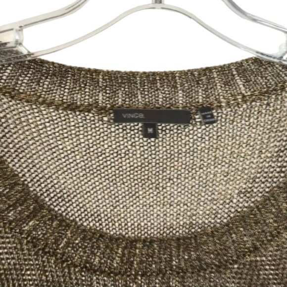 Womens Size Medium Vince Gold Metallic Pullover Open Knit Sweater - Picture 2 of 5